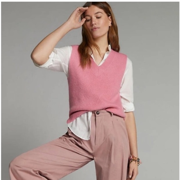 Express rose pink soft knit sleeveless v neck v-neck sweater vest - Picture 6 of 7